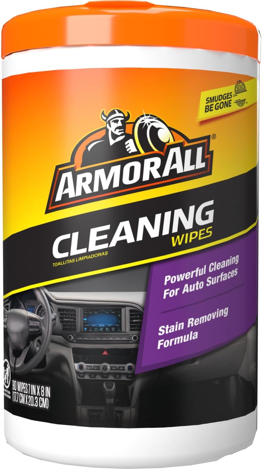 Armor All Car Cleaning Wipes for Clutter-Free Cabins, 90 Count Canister, Single-Step Dashboard and Console Care