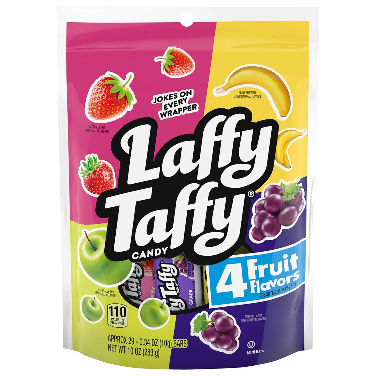 assorted flavor pack of strawberry, banana, sour apple, and grape