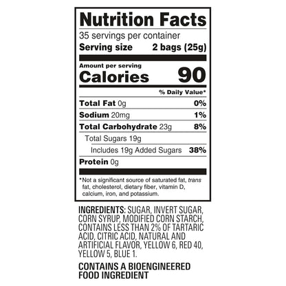 assorted fruit flavors (the signature sour patch kids flavor range) with a sour-then-sweet taste profile
