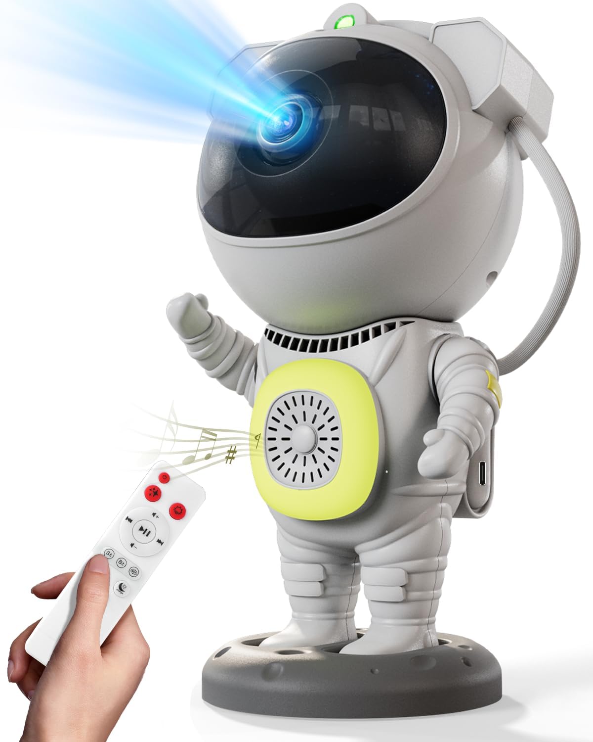 astronaut-shaped housing with detachable magnetic head enabling 360° projection angle adjustment