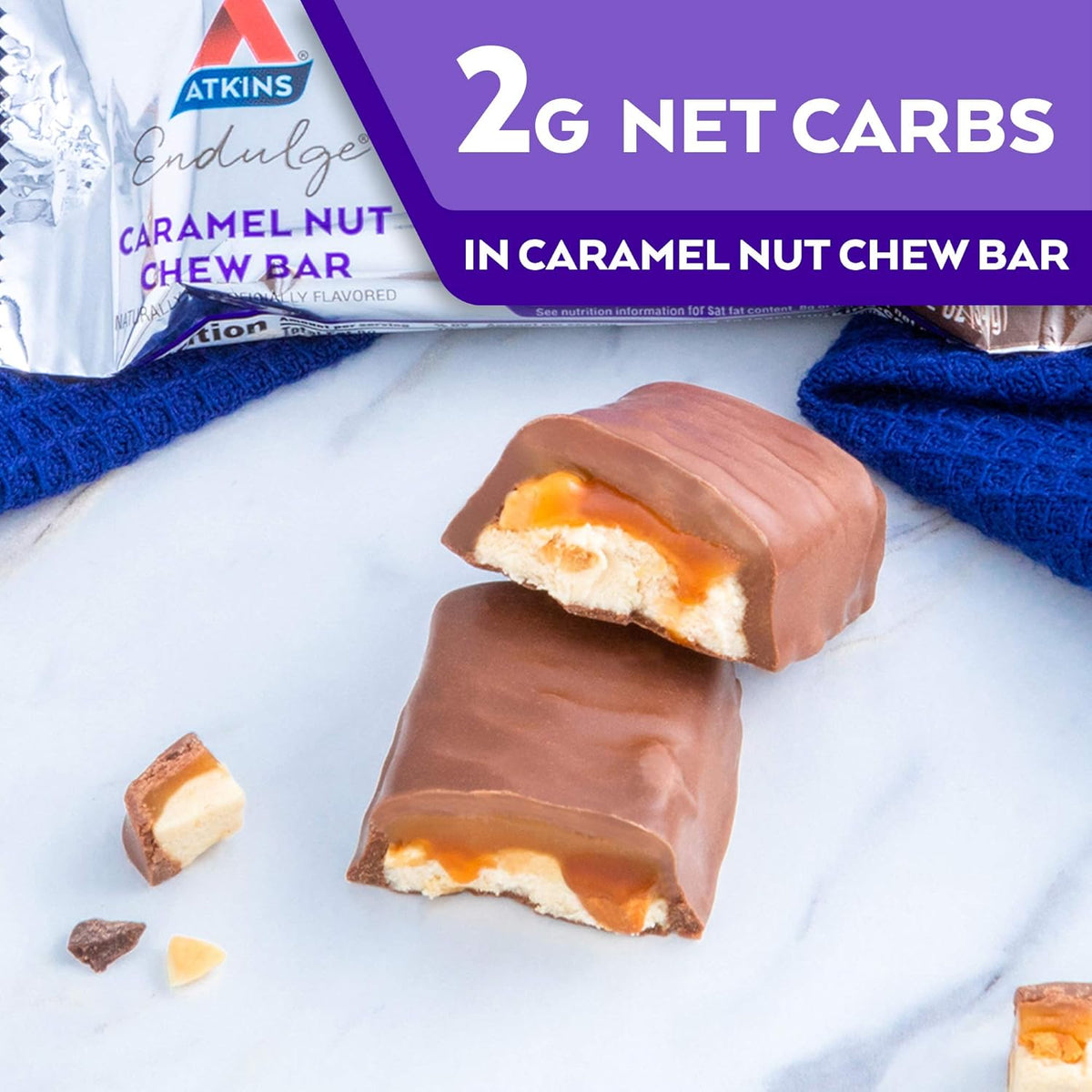 Atkins Endulge Caramel Nut Chew Bar – Valentine's Day Treat for Keto Sweetheart, 1g Sugar