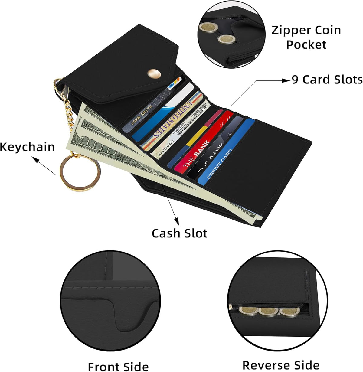 attached keychain for carrying keys alongside the wallet