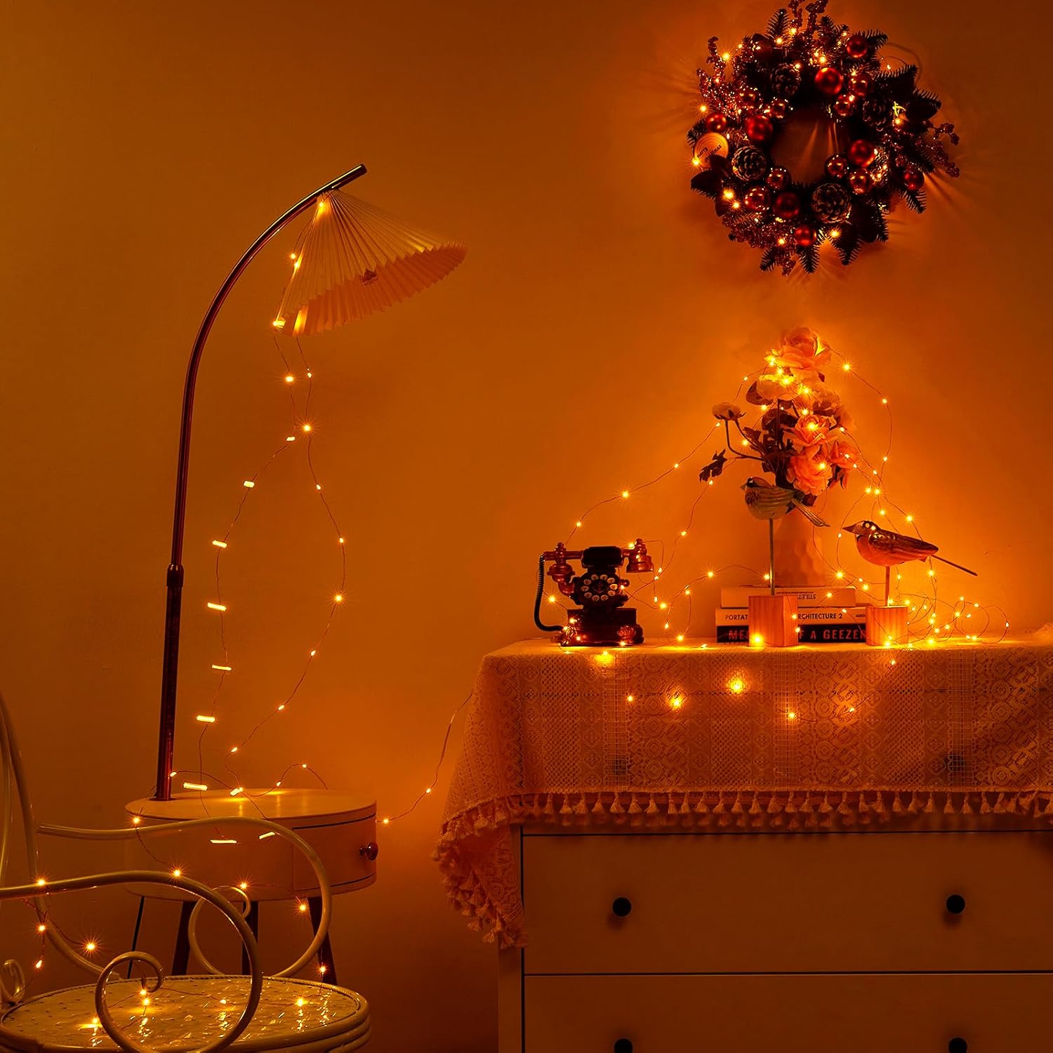 Aurora Glow Battery Fairy Lights – Cozy Bedroom String Lights with Timer, 16.4ft Copper Wire for Living Room Ambiance