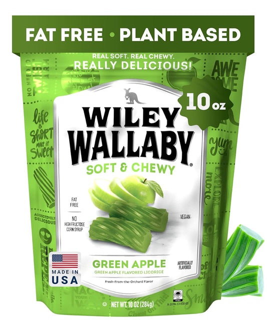 australian-style soft and chewy licorice twists in green apple flavor