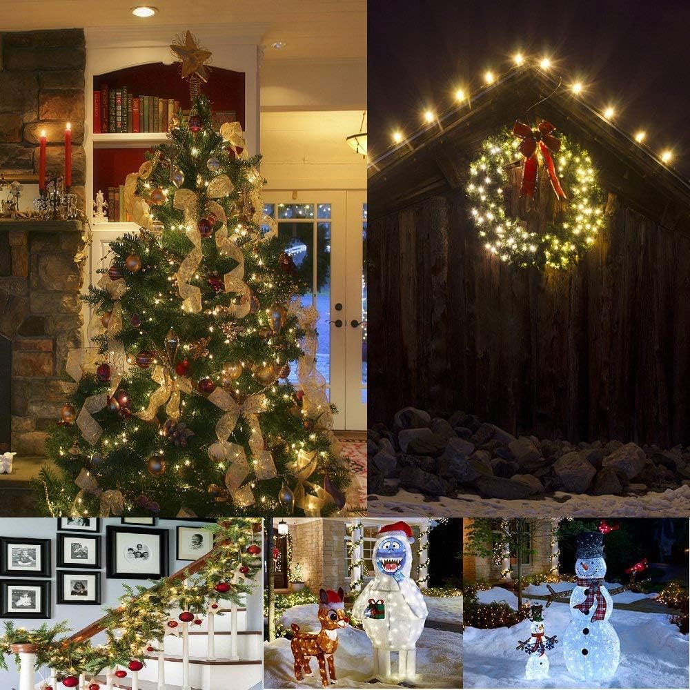 available in 100 led (33ft), 200 led (66ft), and 300 led (105ft) configurations with warm white, white, and multicolor options