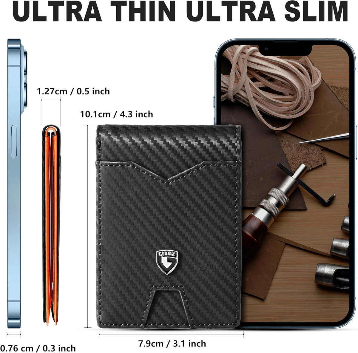 available in 16 color combinations plus 3 dedicated money clip variants (carbon, carbon and orange, black)