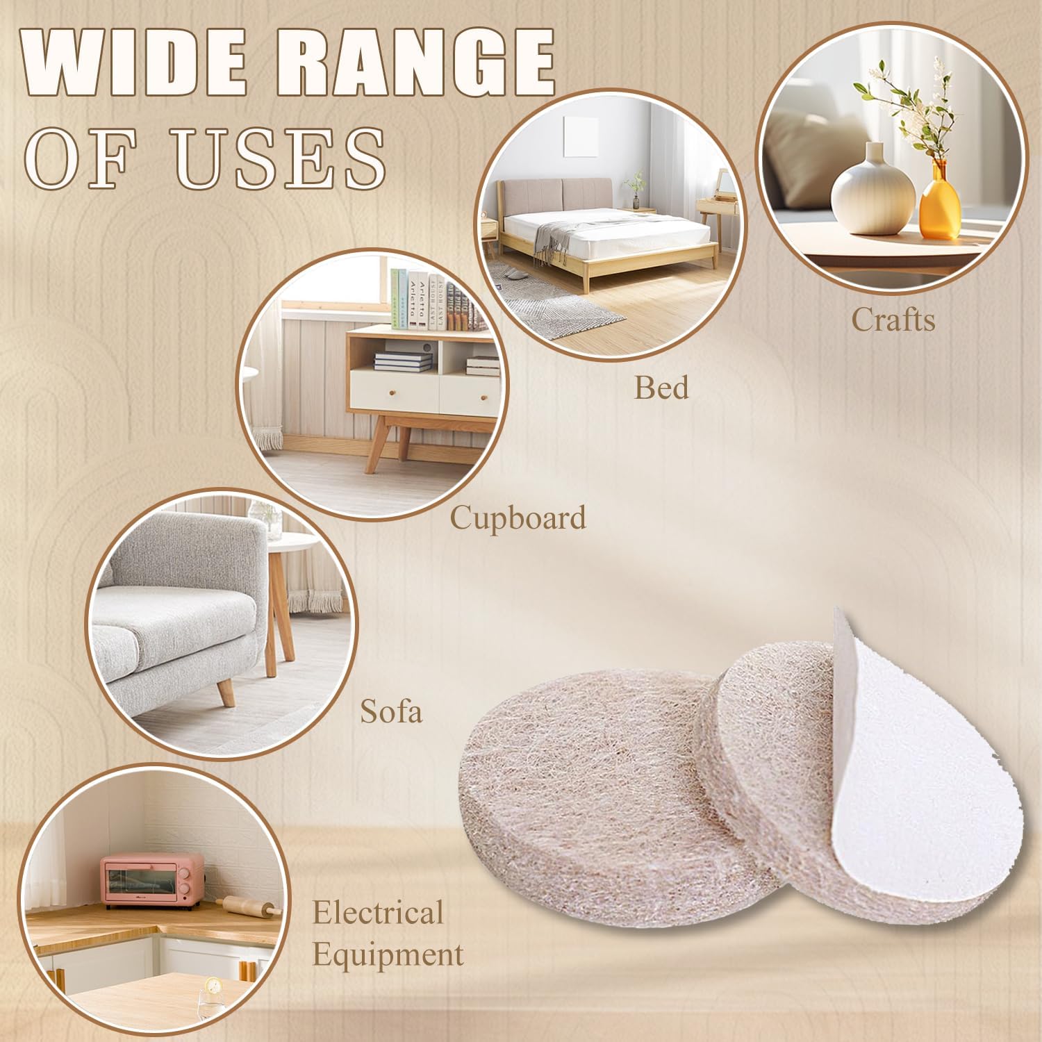 available in beige, brown, and black colors to match common wood tones and dark metal legs