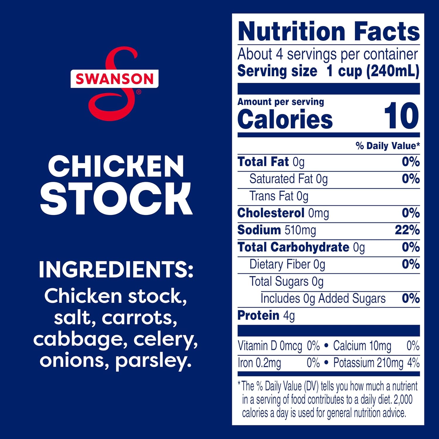 available in unsalted chicken broth, regular chicken broth, chicken stock, gluten-free chicken broth, and 50% less sodium beef broth