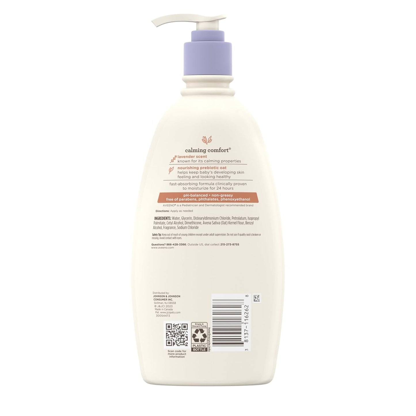 Aveeno Baby Calming Comfort Lotion – Gentle Nursery Moisturizer for Newborns and Toddlers, Lavender Vanilla Bedtime Routine