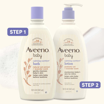Aveeno Baby Calming Comfort Lotion – Gentle Nursery Moisturizer for Newborns and Toddlers, Lavender Vanilla Bedtime Routine