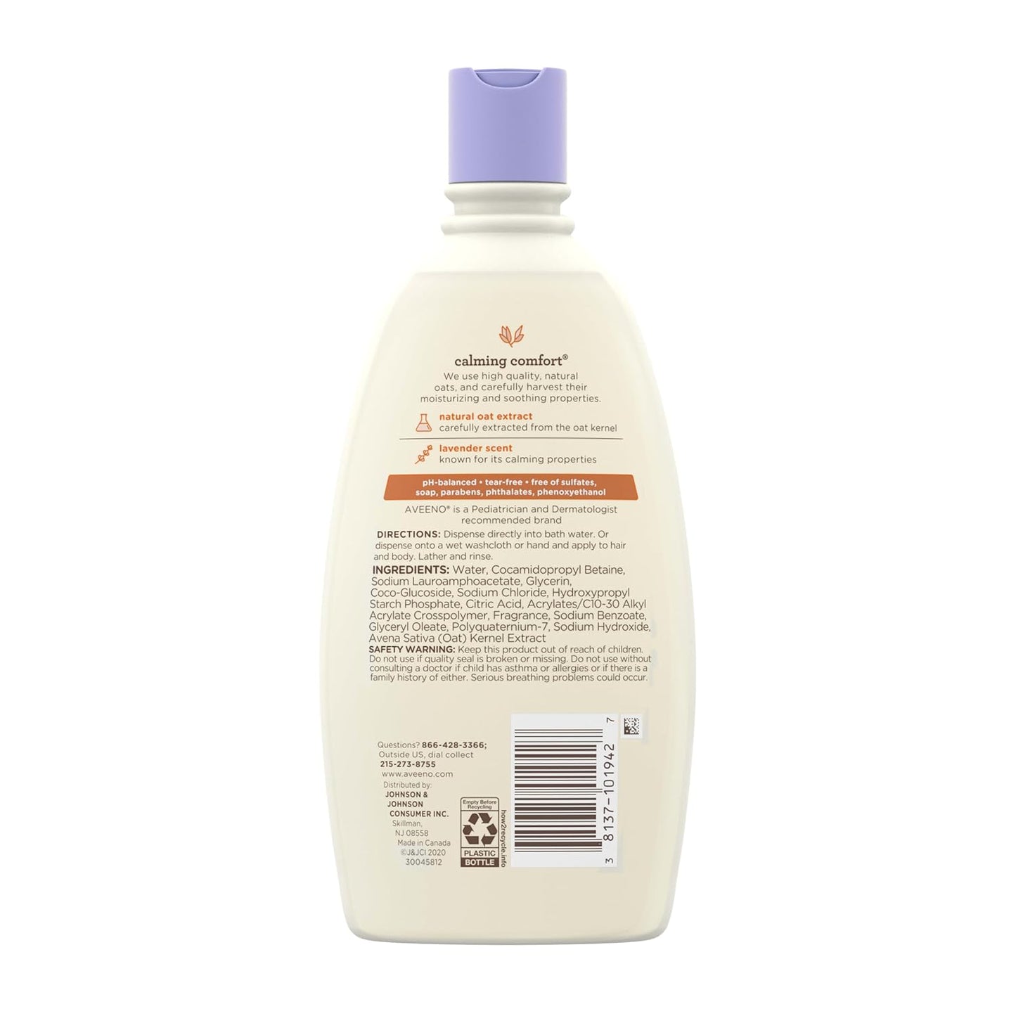 Aveeno Baby Nighttime Calming Comfort Bath & Hair Wash – Gentle Tear-Free Bedtime Cleanser for Baby's Nursery and Bath Time