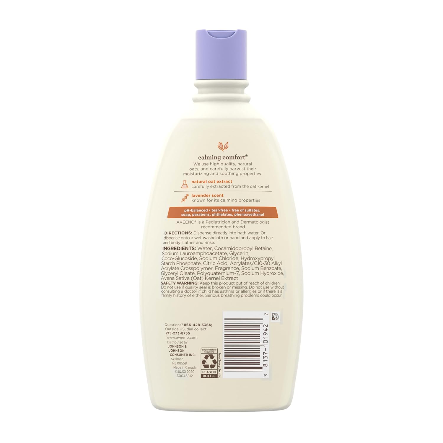 Aveeno Baby Nighttime Calming Comfort Bath & Hair Wash – Gentle Tear-Free Bedtime Cleanser for Baby's Nursery and Bath Time