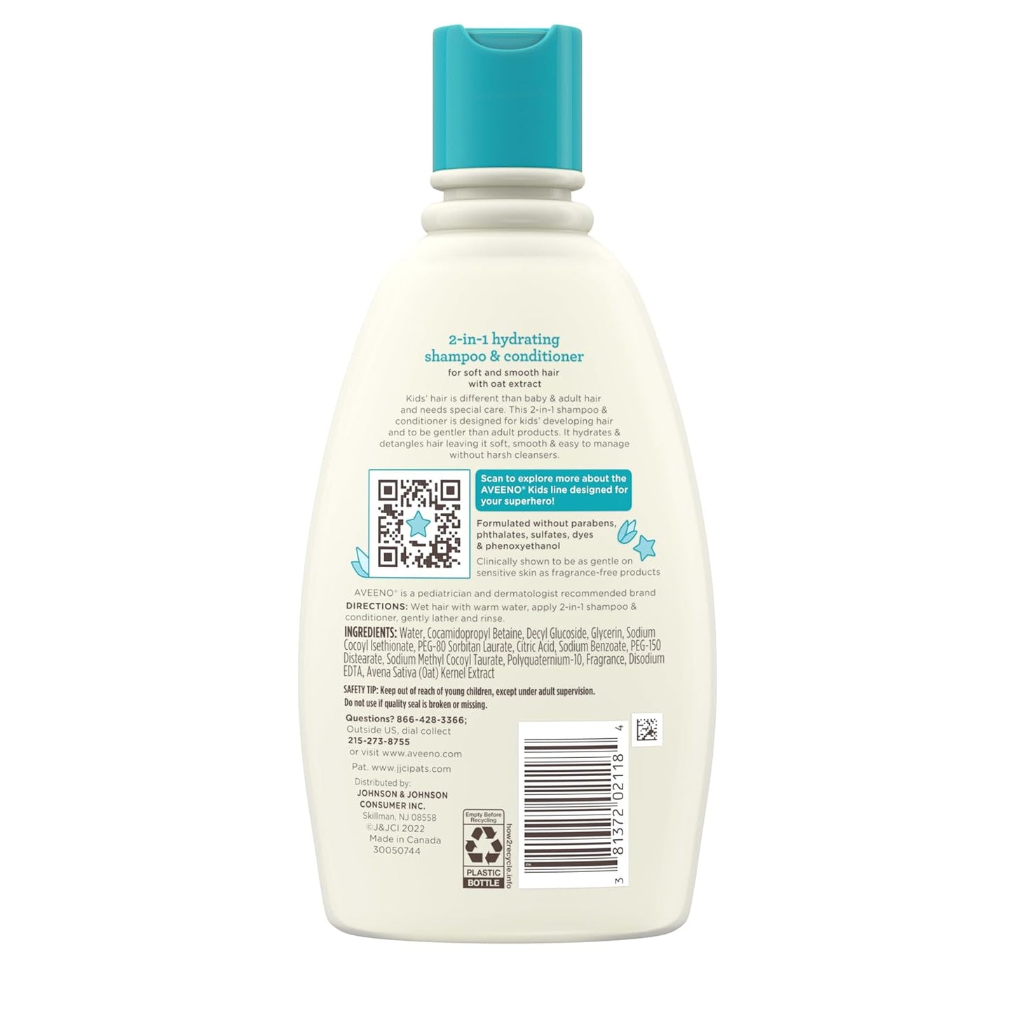 Aveeno Kids 2-in-1 Shampoo & Conditioner, Tear-Free Safe Formula for Sensitive Young Skin