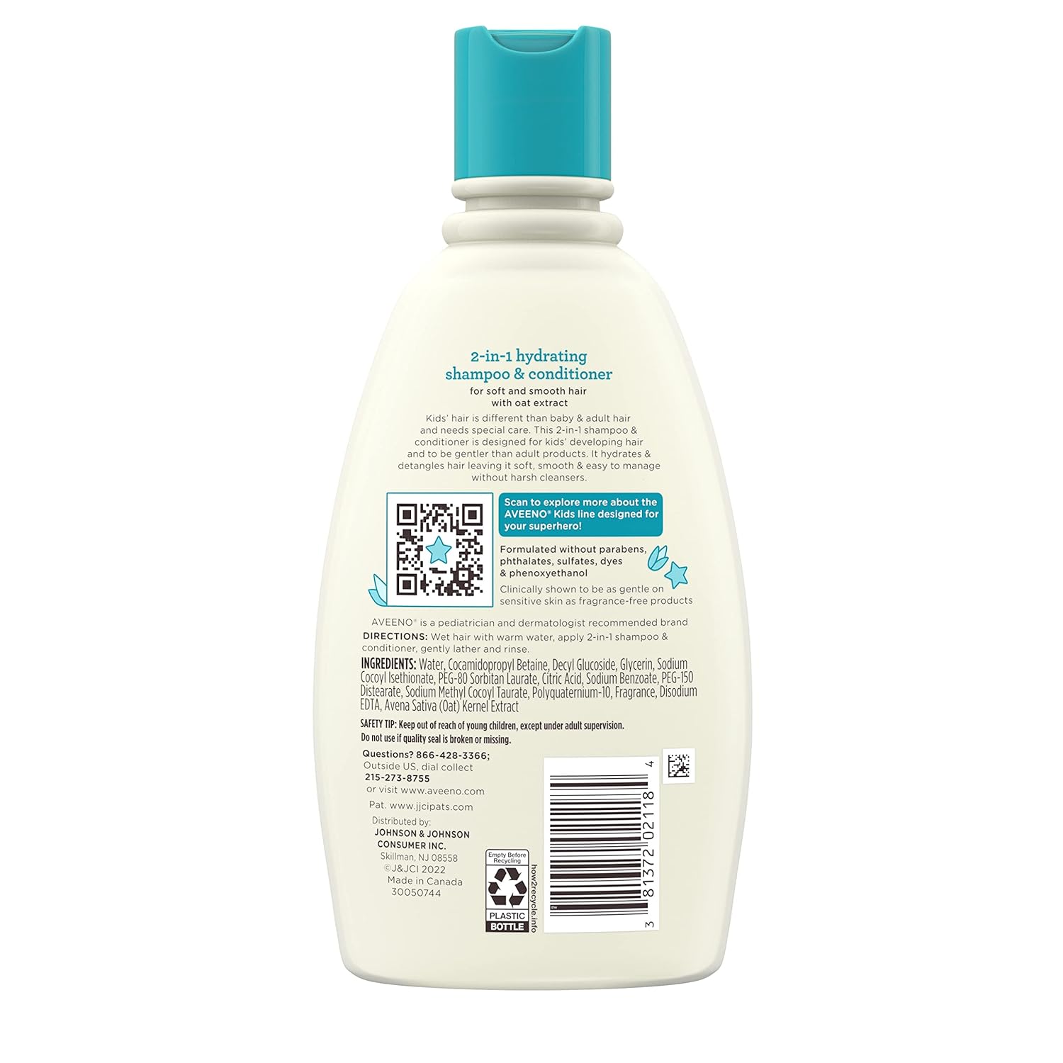 Aveeno Kids 2-in-1 Shampoo & Conditioner, Tear-Free Safe Formula for Sensitive Young Skin