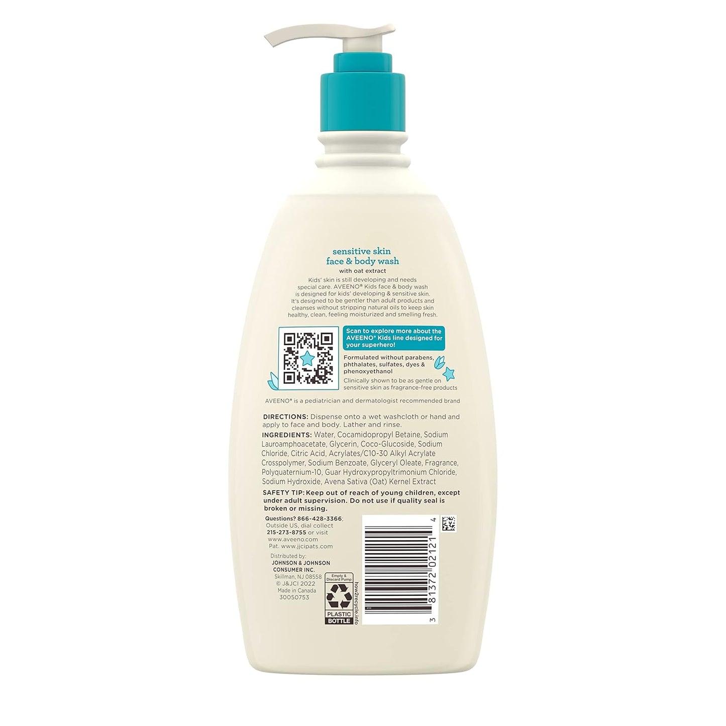 Aveeno Kids Sensitive Skin Face and Body Wash – Gentle Oat Extract Cleanser for Calming Bedtime Bath Routines