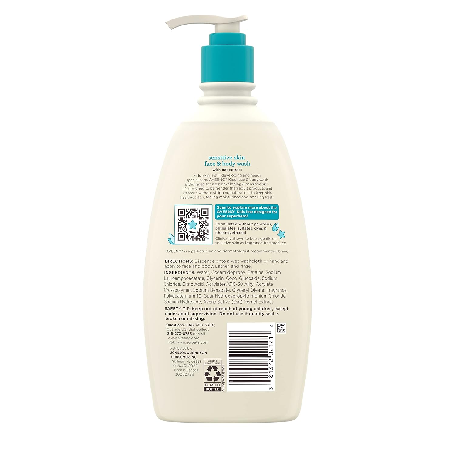 Aveeno Kids Sensitive Skin Face and Body Wash – Gentle Oat Extract Cleanser for Calming Bedtime Bath Routines