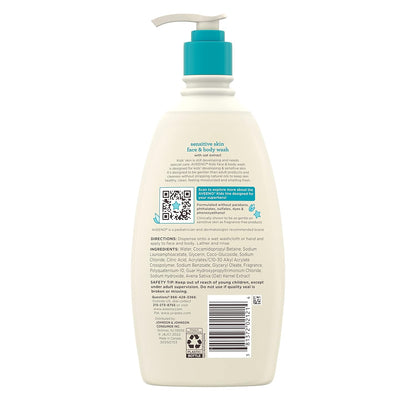 Aveeno Kids Sensitive Skin Face and Body Wash – Gentle Oat Extract Cleanser for Calming Bedtime Bath Routines