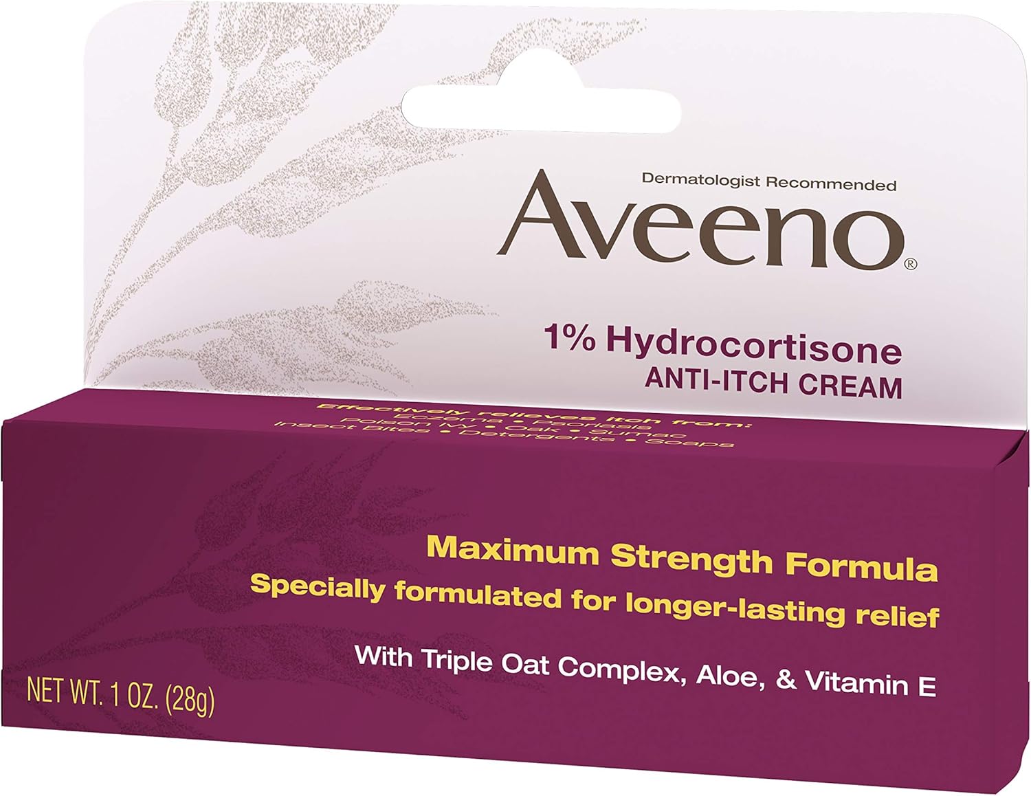 Aveeno Maximum Strength 1% Hydrocortisone Anti-Itch Cream – Hiking Backpack First Aid for Poison Ivy and Oak Exposure, 1 oz