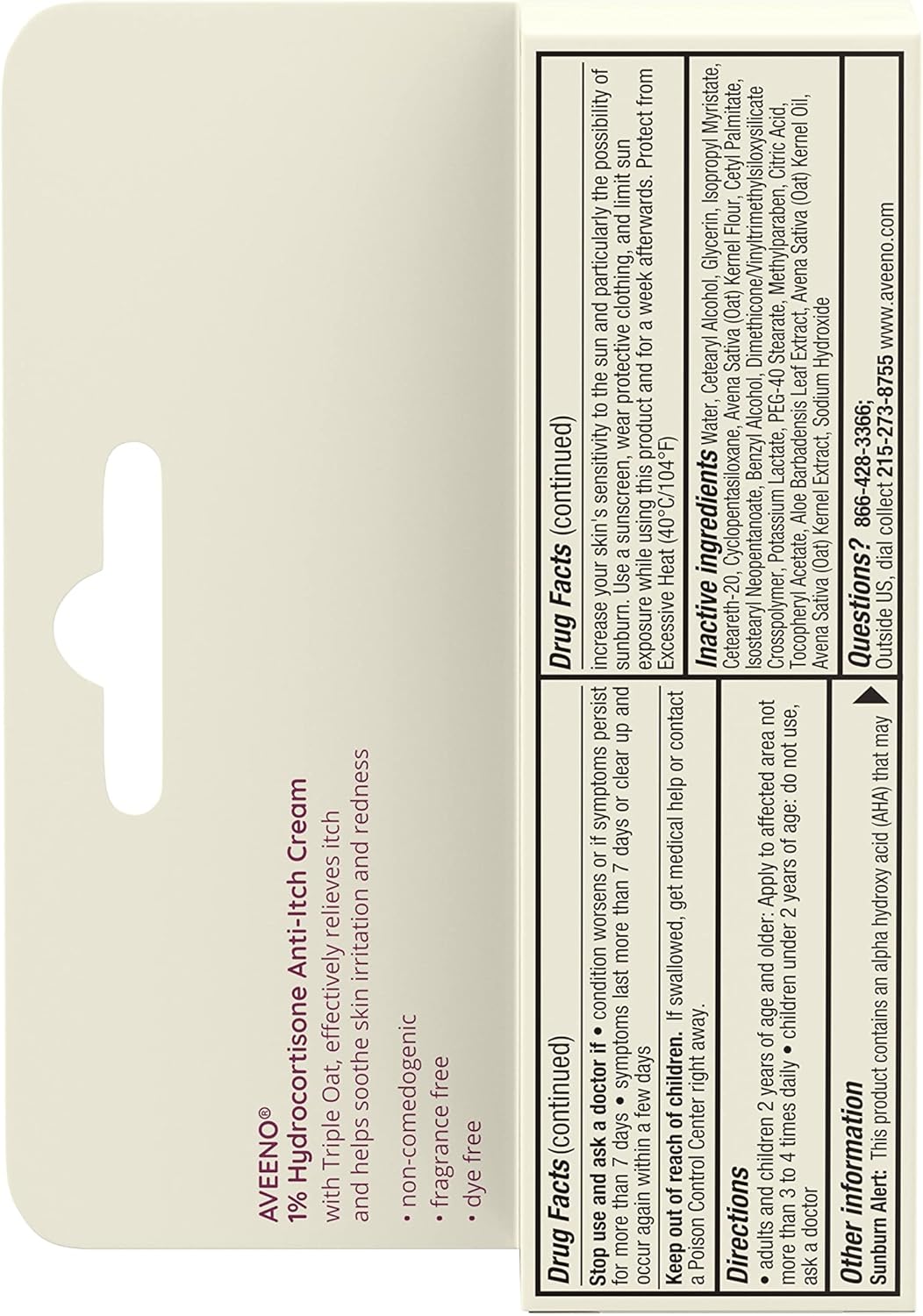 Aveeno Maximum Strength 1% Hydrocortisone Anti-Itch Cream – Hiking Backpack First Aid for Poison Ivy and Oak Exposure, 1 oz