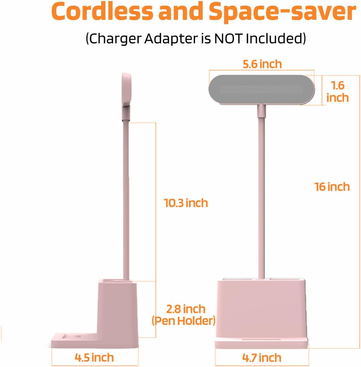 AXX Cute Desk Lamp Pink – Minimalist Cordless Lamp for Clutter-Free Desk, Soft LED Light for Simple Workstation