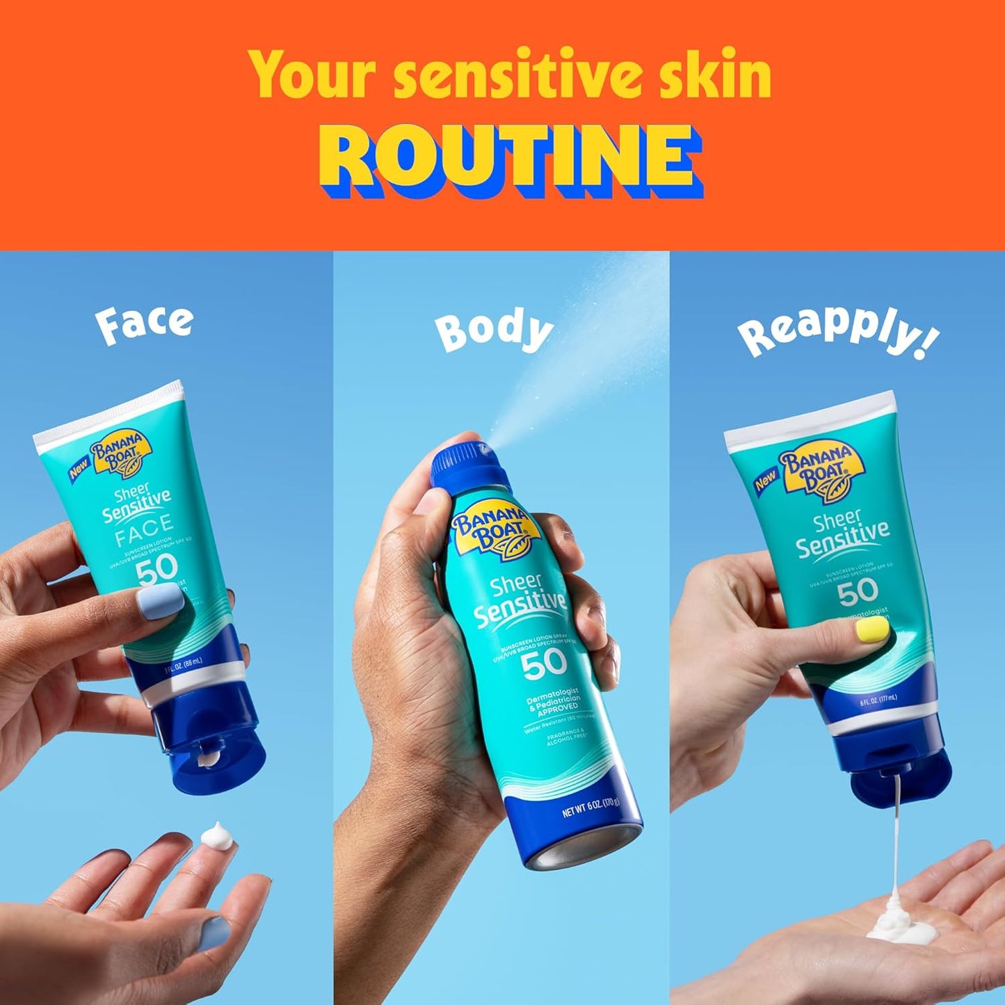 Banana Boat Sheer Sensitive Body Lotion SPF 50 – Broad-Spectrum Outdoor Sunscreen for Hiking, Camping, and Lake Days, 6oz