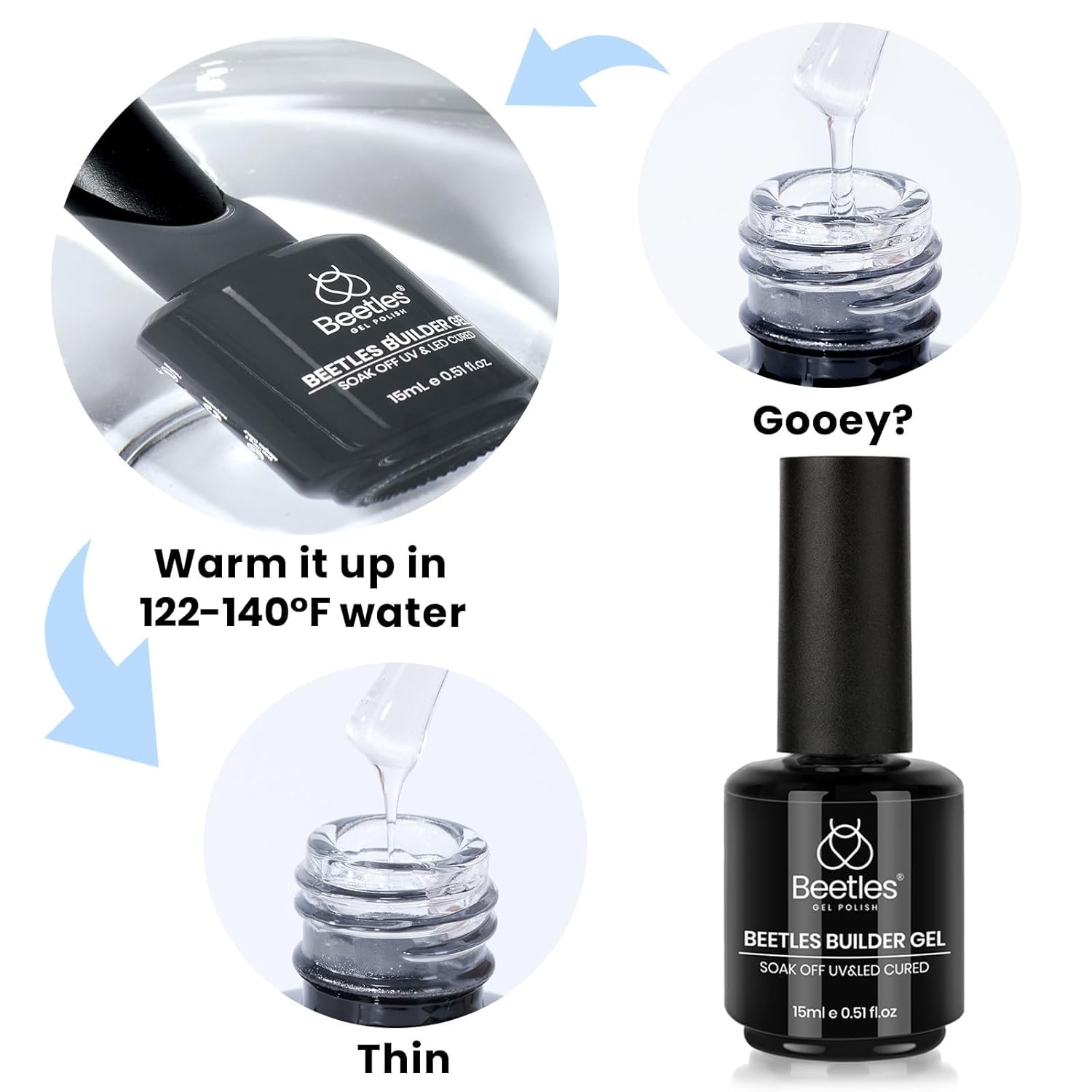 Beetles Builder Gel for Nails – Self-Care Nail Strengthening Ritual Gel, Clear Low-Odor Formula for Mindful At-Home Manicure
