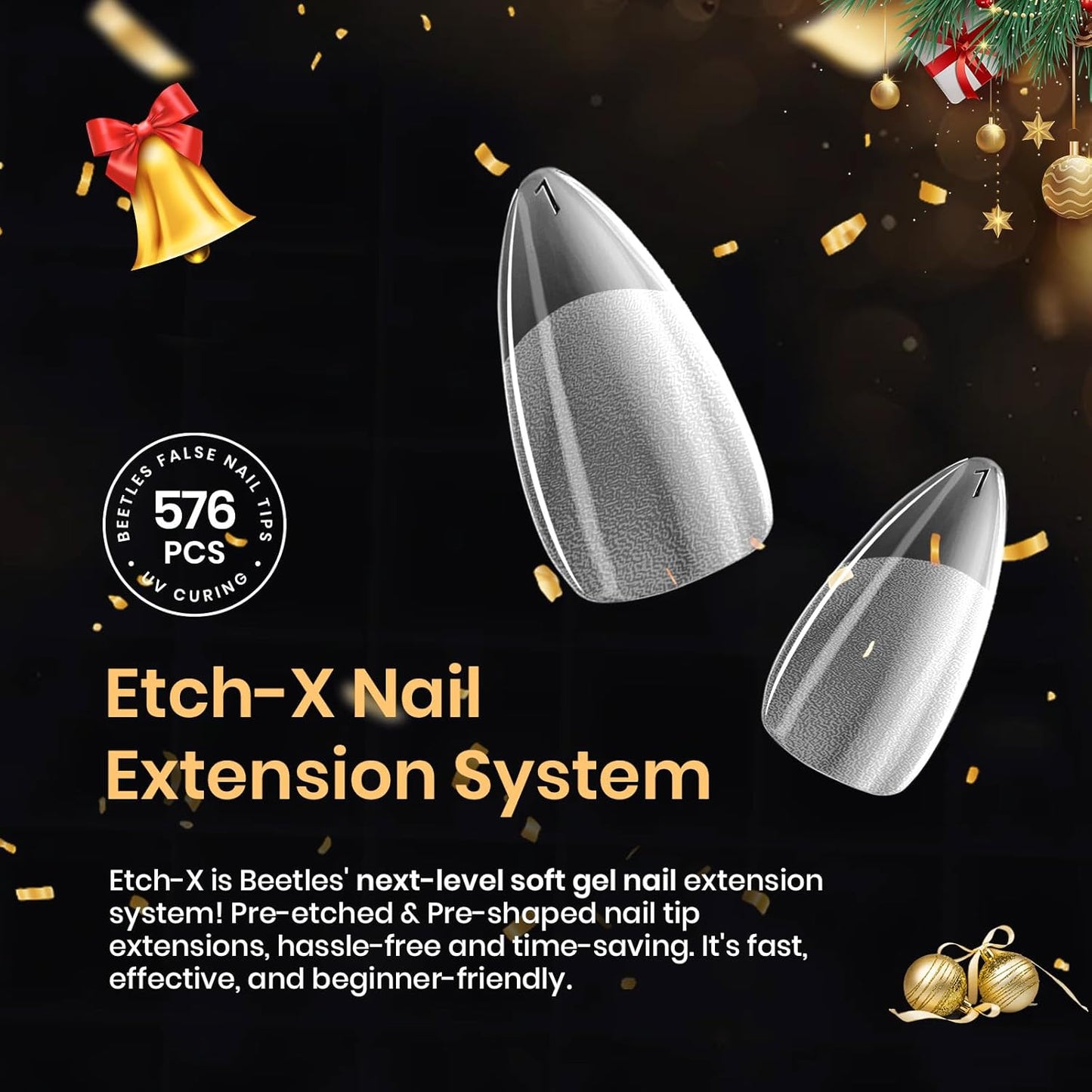Beetles Gel Nail Tips 576Pcs Pre-shape Short Almond Etch-X Nail Tips – 3-Minute Salon-Quality Manicure, Time-Saving Press-On Extensions for Busy Professionals