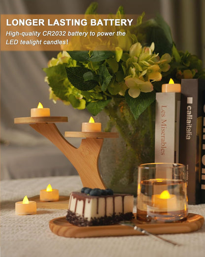 BEICHI Flickering LED Tea Lights with Timer – Cozy Warm Yellow Votive Candles for Living Room and Mantel Styling, Pack of 24