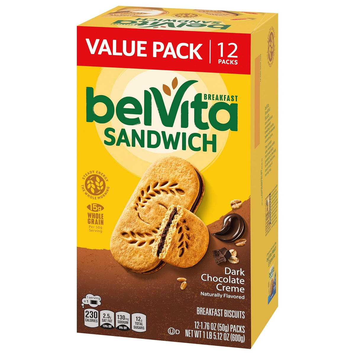 belVita Breakfast Sandwich Bars – Affordable Study Snack for the Dorm and Library, 12-Pack