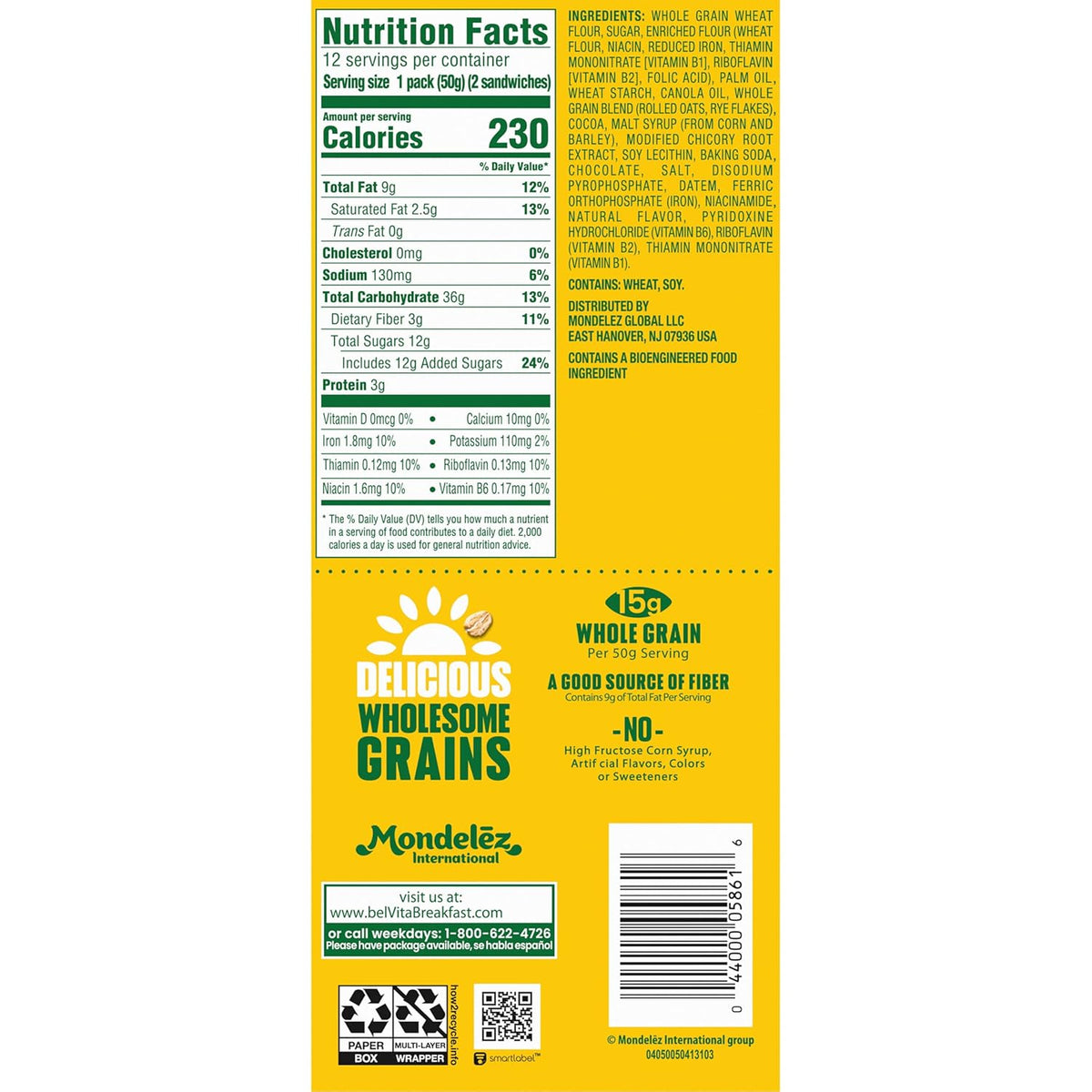belVita Breakfast Sandwich Bars – Affordable Study Snack for the Dorm and Library, 12-Pack