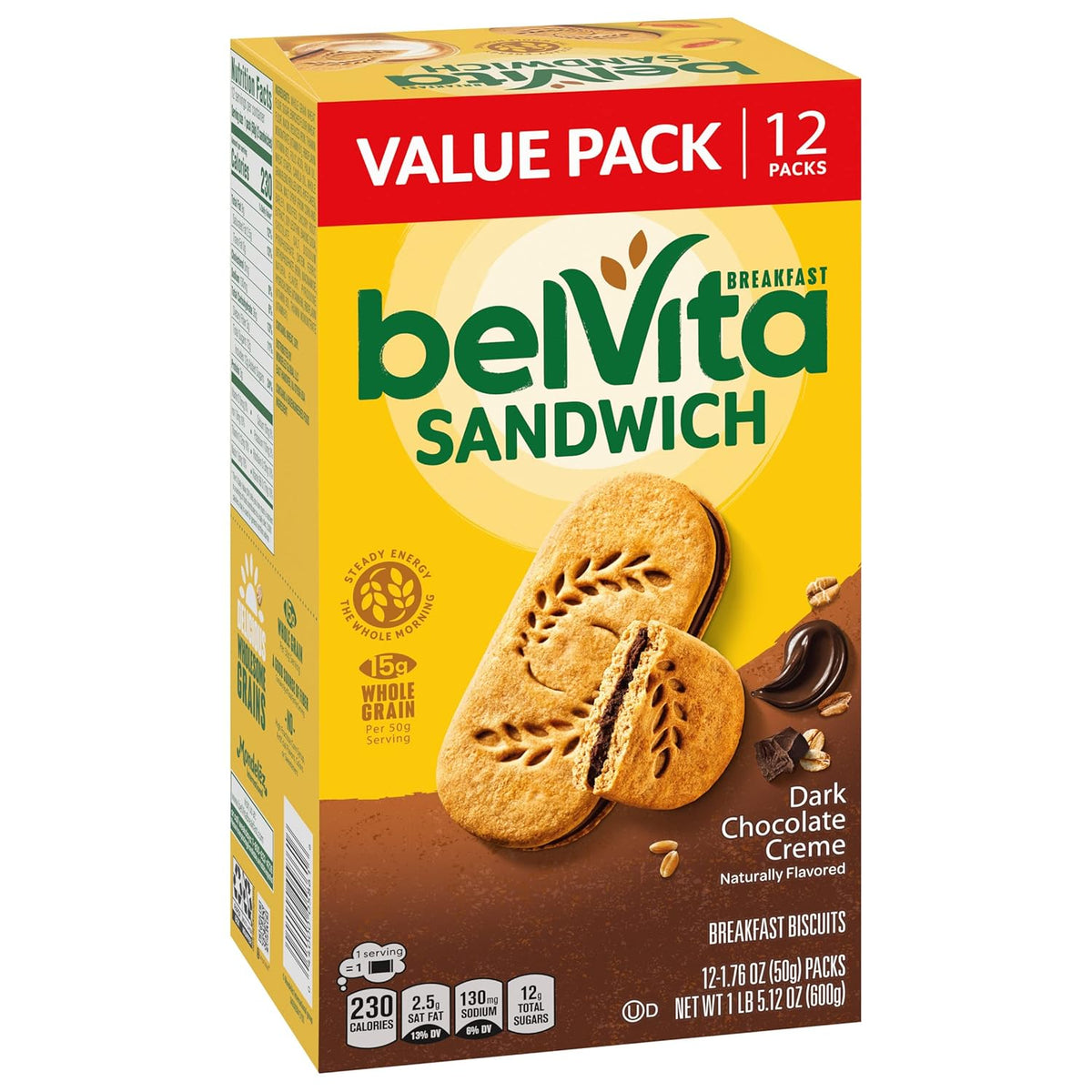 belVita Breakfast Sandwich Bars – Affordable Study Snack for the Dorm and Library, 12-Pack