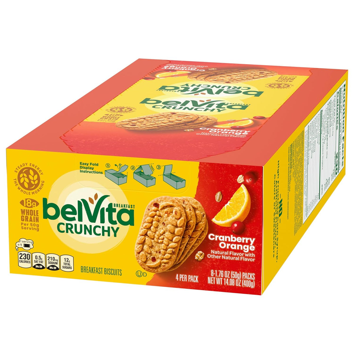 belVita Cranberry Orange Breakfast Biscuits – Road Trip Snack That Travels Without Refrigeration, 8 Packs of 4