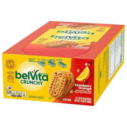 belVita Cranberry Orange Breakfast Biscuits – Road Trip Snack That Travels Without Refrigeration, 8 Packs of 4