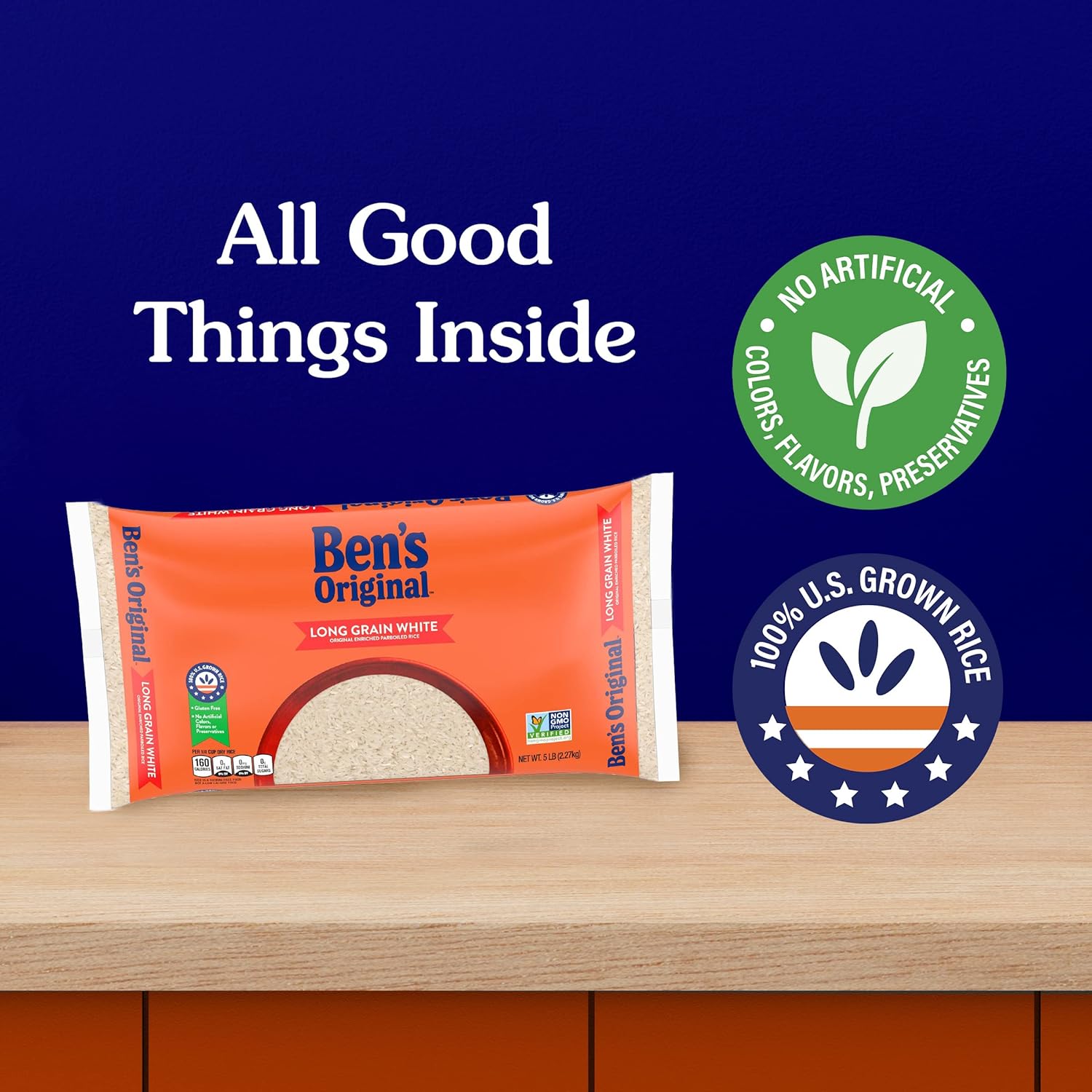 BEN'S ORIGINAL Long Grain White Rice, 5 lb Bag – Fat-Free, Iron-Enriched Side for Calorie-Conscious Family Meals