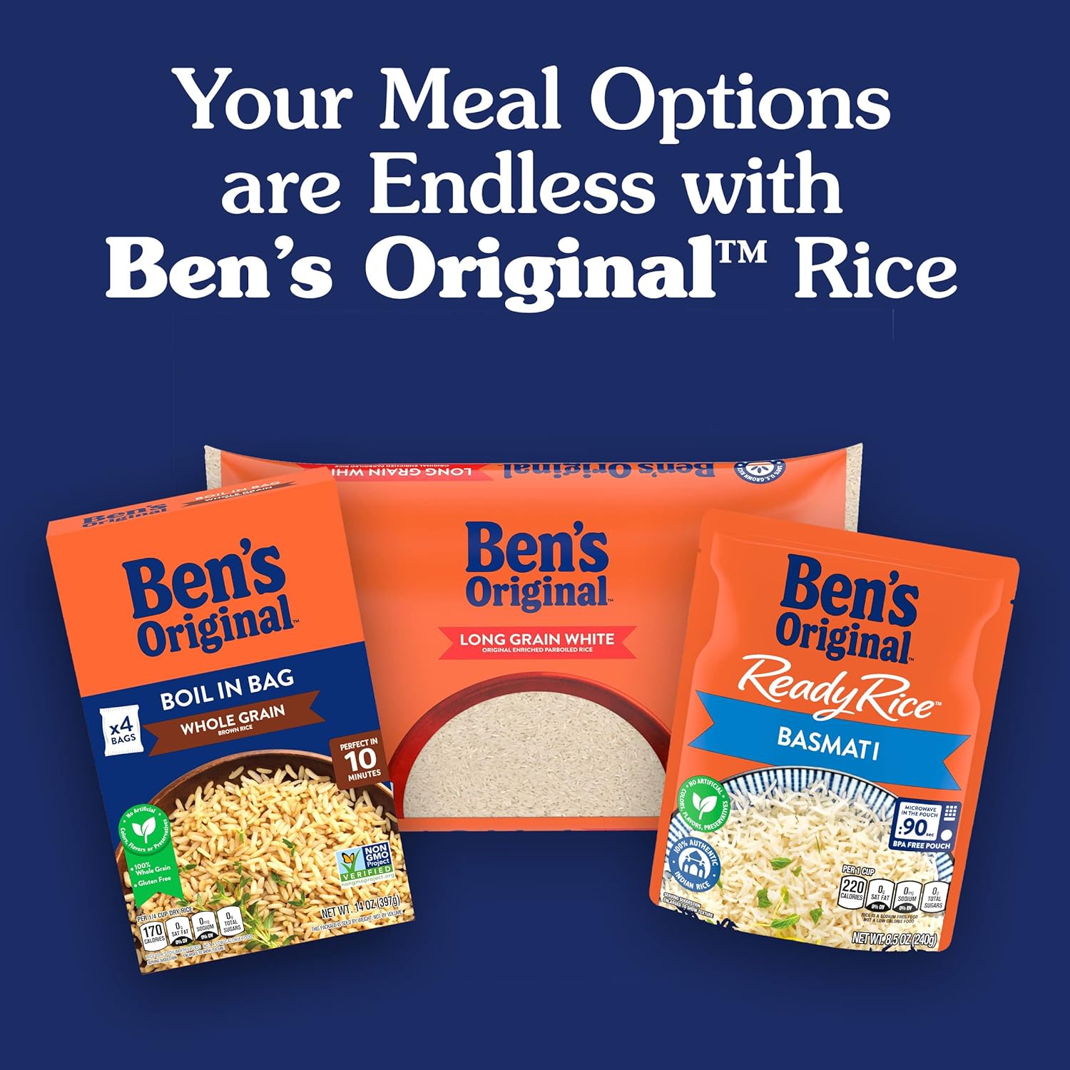 BEN'S ORIGINAL Long Grain White Rice, 5 lb Bag – Fat-Free, Iron-Enriched Side for Calorie-Conscious Family Meals