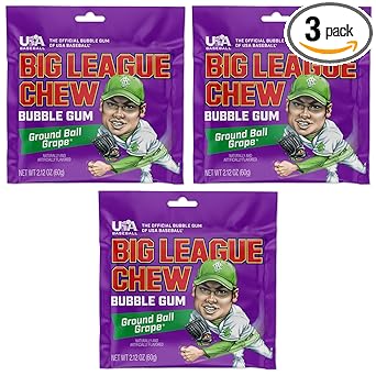 Big League Chew Cotton Candy Bubble Gum 3-Pack - Low-Calorie Fat-Free Chewing Gum for Active Lifestyle and Training Days