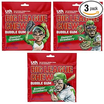 Big League Chew Cotton Candy Bubble Gum 3-Pack - Low-Calorie Fat-Free Chewing Gum for Active Lifestyle and Training Days