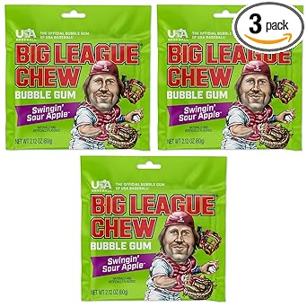Big League Chew Cotton Candy Bubble Gum 3-Pack - Low-Calorie Fat-Free Chewing Gum for Active Lifestyle and Training Days