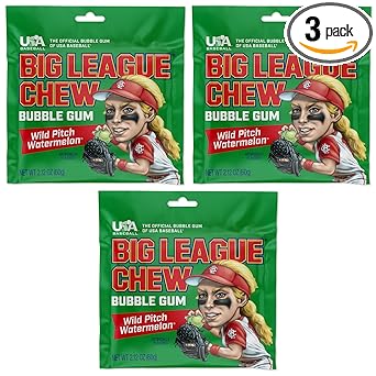 Big League Chew Cotton Candy Bubble Gum 3-Pack - Low-Calorie Fat-Free Chewing Gum for Active Lifestyle and Training Days