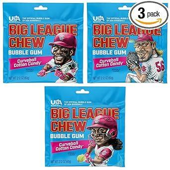 Big League Chew Cotton Candy Bubble Gum 3-Pack - Low-Calorie Fat-Free Chewing Gum for Active Lifestyle and Training Days
