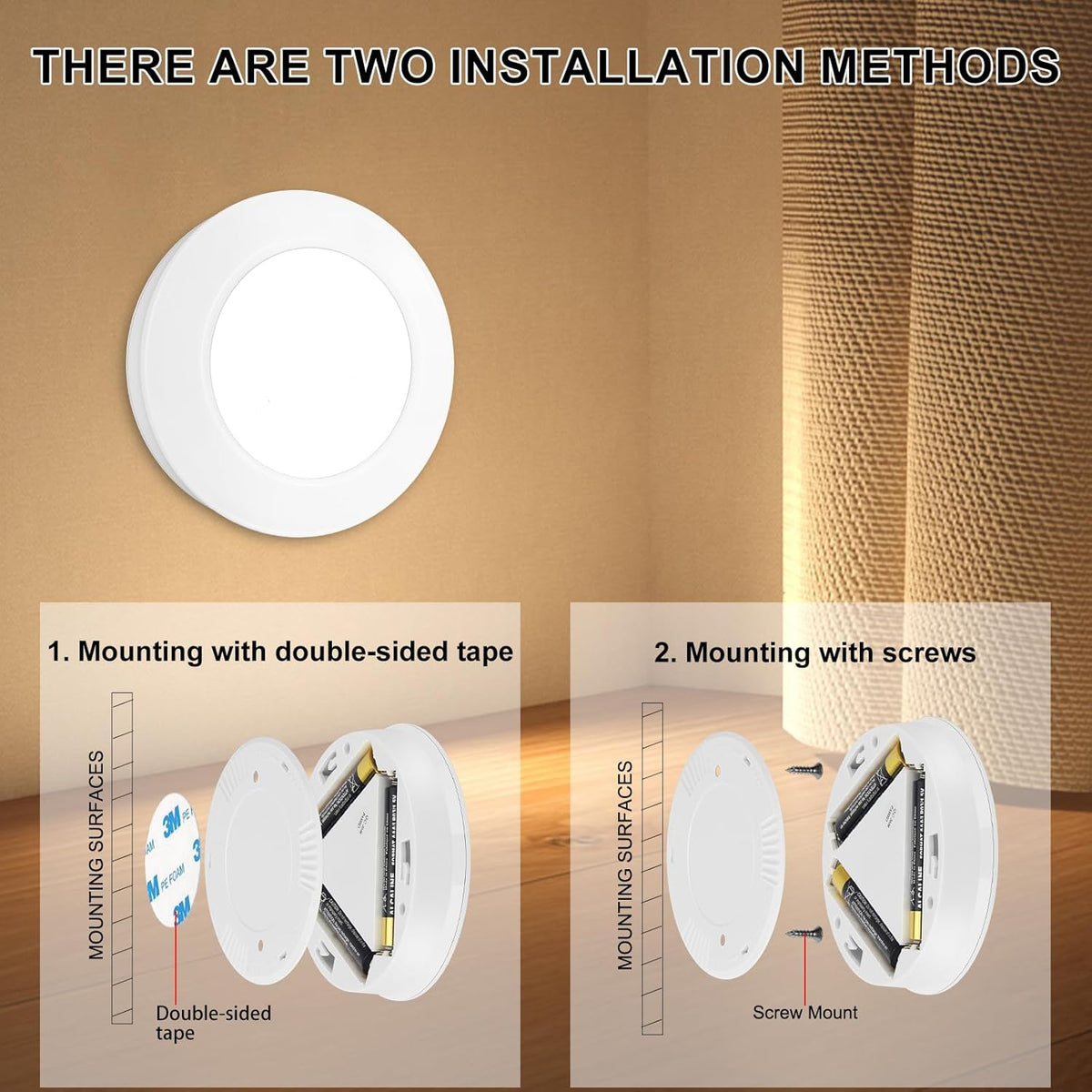 BIGMONAT LED Puck Light – Uncluttered Adhesive Lighting for Clean Modern Interiors, Wireless 1-Inch Slim Design