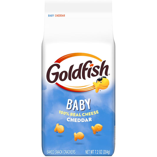 bite-sized cracker shape scaled down from standard goldfish for small mouths