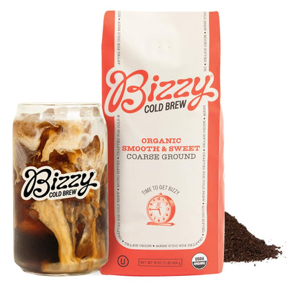 Bizzy Organic Cold Brew Coffee | Smooth &amp;amp; Sweet Blend | Coarse Ground Coffee | Micro Sifted | Specialty Grade | 100% Arabica | 1 LB