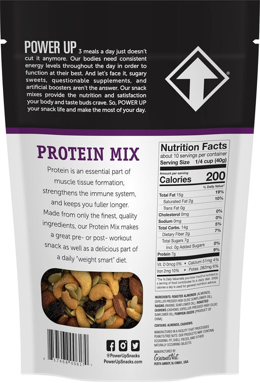 blend of almonds, cashews, jumbo raisins, and pumpkin seeds (no peanuts)