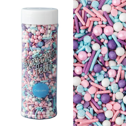 blend of multiple sprinkle formats: jimmies, sugar pearls, nonpareils, confetti quins, and sugar shapes