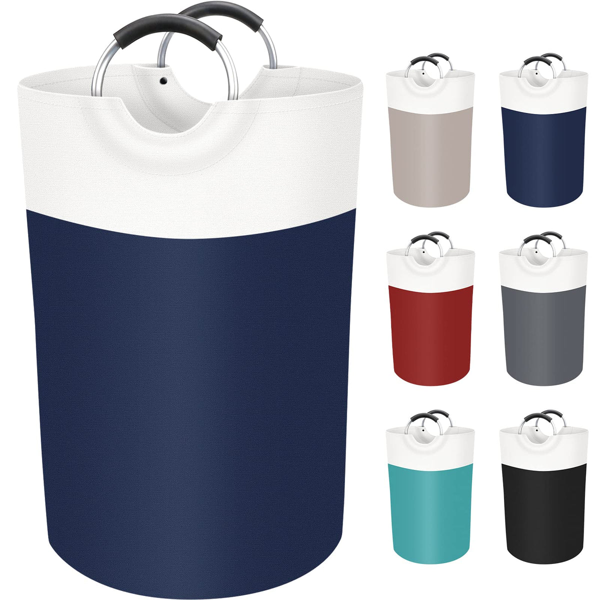 BlissTotes 75L Laundry Basket, Freestanding Laundry Hamper, Collapsible Dirty Clothes Hamper, Waterproof Fabric with Foam Protected Aluminum Handles for College, Dorm, Family (Blue)
