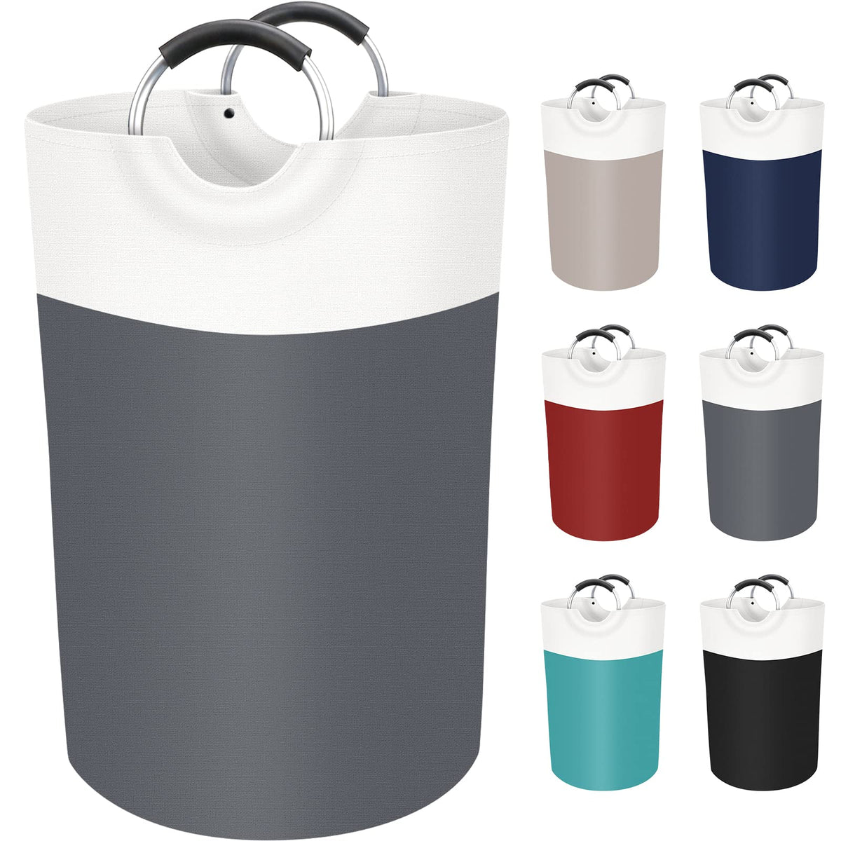 BlissTotes 75L Laundry Basket, Freestanding Laundry Hamper, Collapsible Dirty Clothes Hamper, Waterproof Fabric with Foam Protected Aluminum Handles for College, Dorm, Family (Gray)