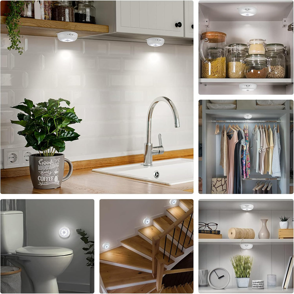 BLS Motion Sensor Puck Light – Warm Ambient Bedroom Decor with Dimmable Glow