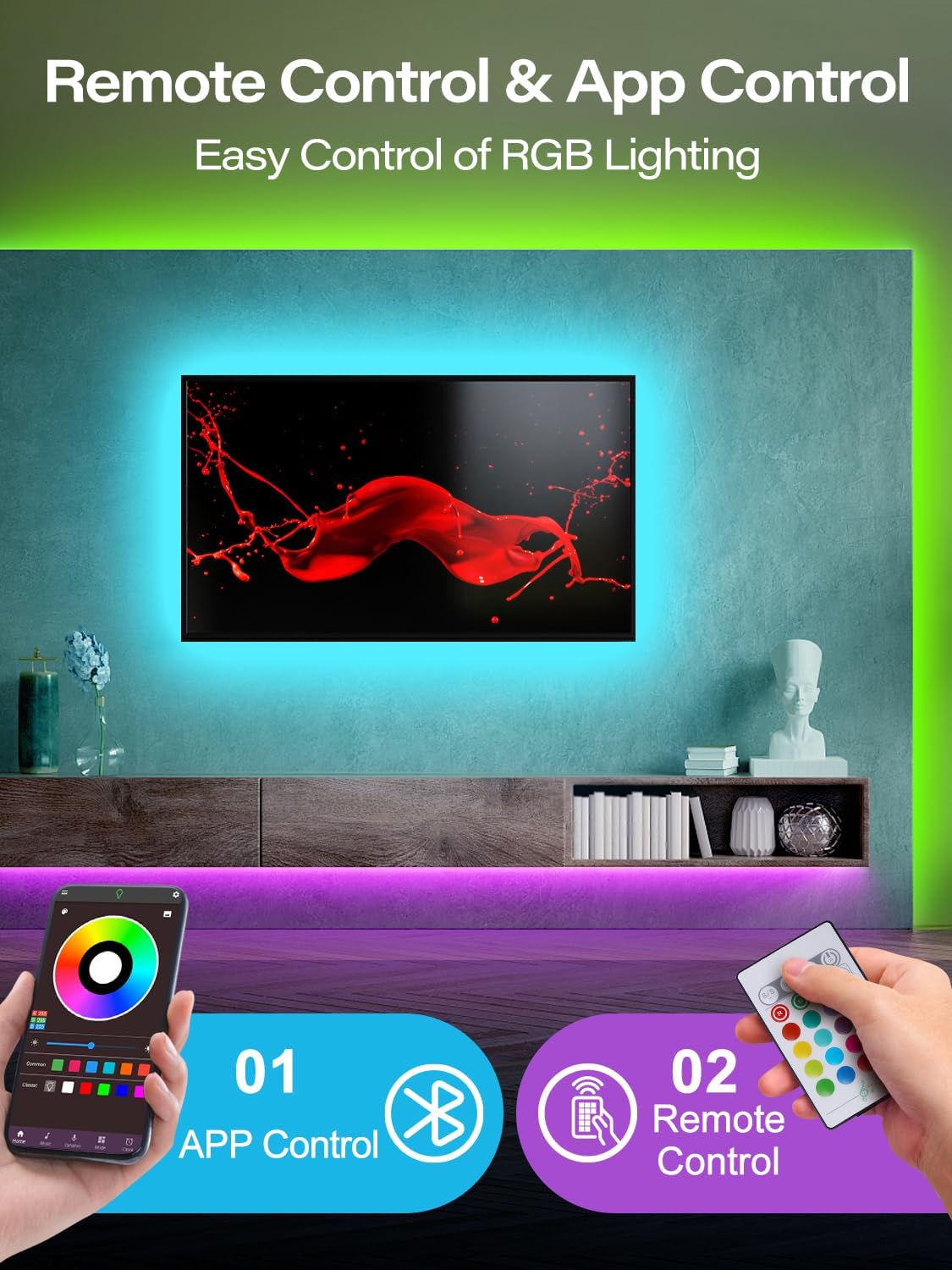 bluetooth app control (mohuan led app) plus included 24-key ir remote