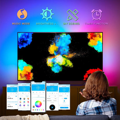 bluetooth app control offering 16 million colors, dynamic modes, music mode, mic mode, and timer
